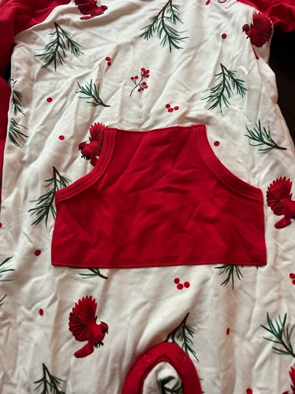 New - Kyte Baby Red & White Cardinal Print Raglan Baby Romper